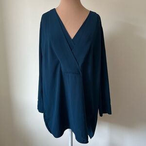 By Malene Birger Teal Blue Long Sleeve Flow Layered V-Neck Blouse Top EUC Size L